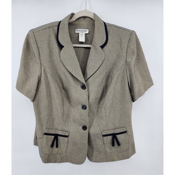 Lady Dorby Jackets & Blazers - Lady Dorby Short Sleeve Houndstooth Blazer Jacket Tan Black 18W